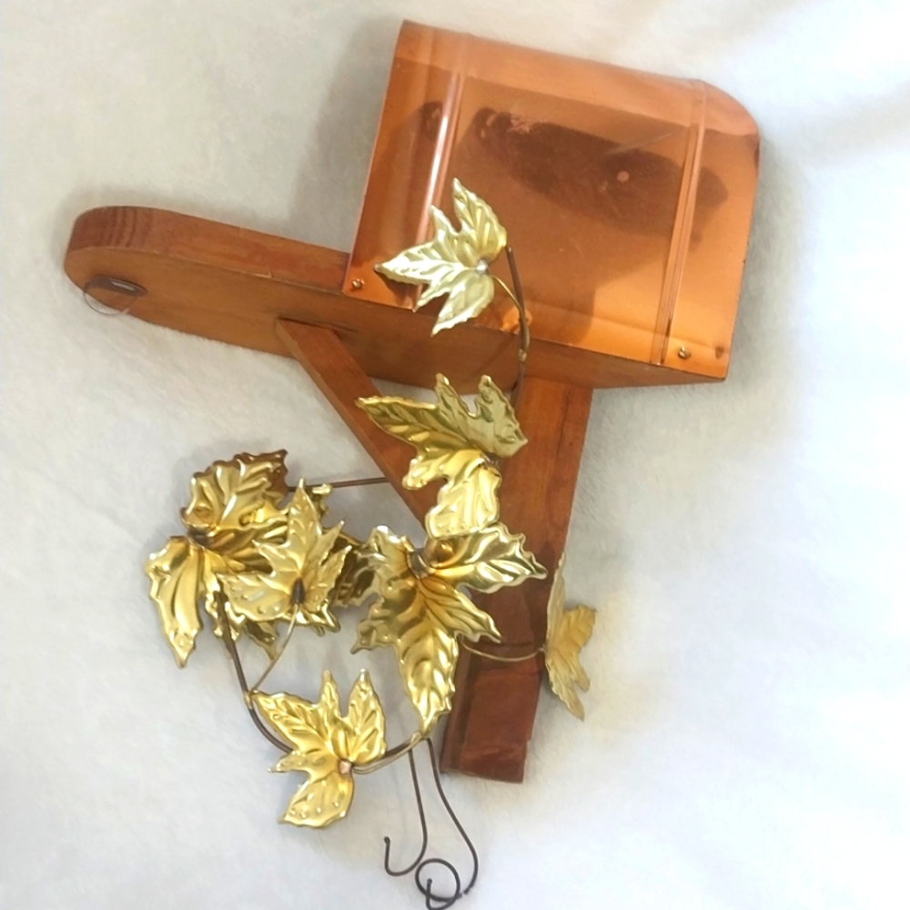 Wood brass mailbox with leaves Home Decor
